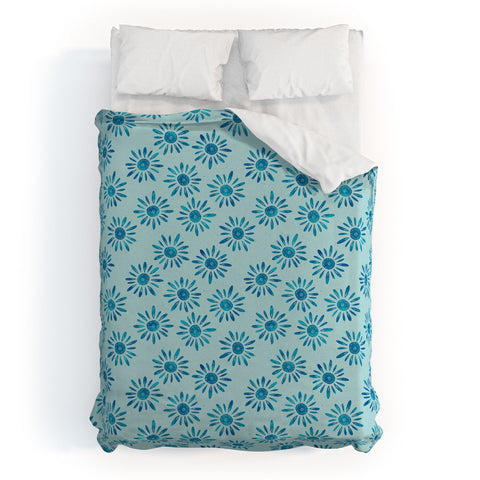 Schatzi Brown Lotta Floral Light Aqua Duvet Cover