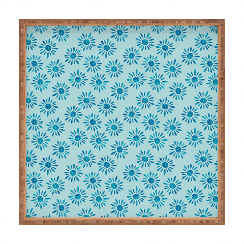 Schatzi Brown Lotta Floral Light Aqua Square Tray