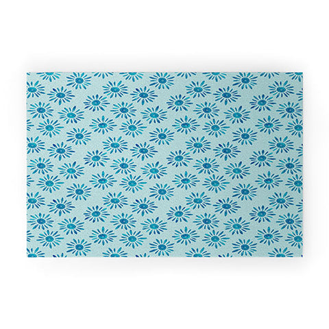 Schatzi Brown Lotta Floral Light Aqua Welcome Mat