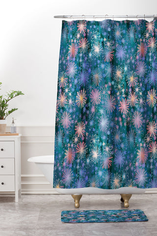 Schatzi Brown Love Floral Teal Shower Curtain And Mat