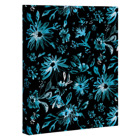 Schatzi Brown Lovely Floral Black Turquoise Art Canvas