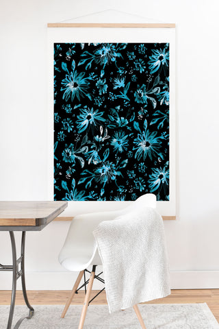 Schatzi Brown Lovely Floral Black Turquoise Art Print And Hanger
