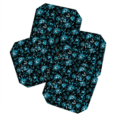 Schatzi Brown Lovely Floral Black Turquoise Coaster Set