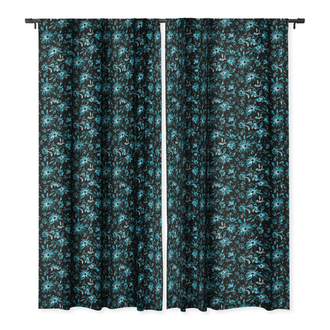 Schatzi Brown Lovely Floral Black Turquoise Blackout Window Curtain
