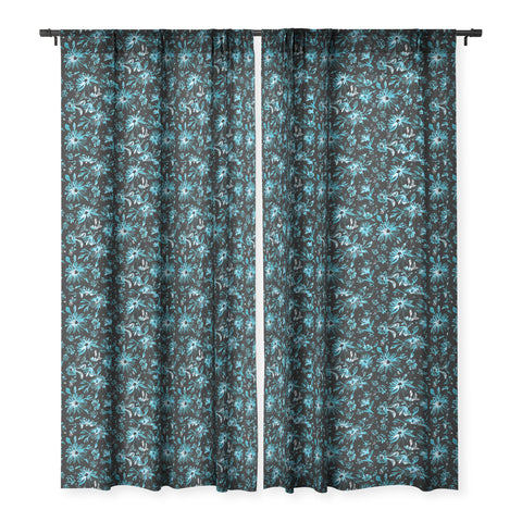 Schatzi Brown Lovely Floral Black Turquoise Sheer Window Curtain
