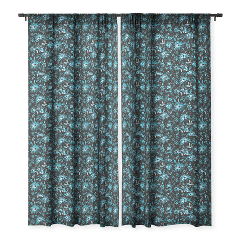 Schatzi Brown Lovely Floral Black Turquoise Sheer Window Curtain