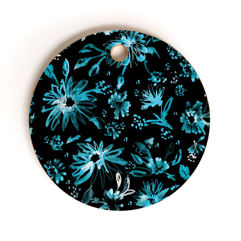 Schatzi Brown Lovely Floral Black Turquoise Cutting Board Round