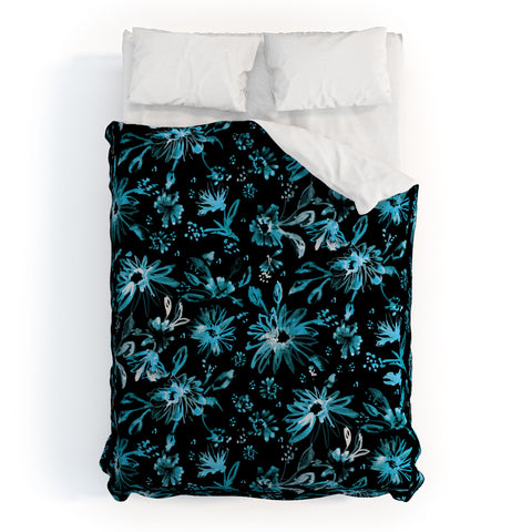 Schatzi Brown Lovely Floral Black Turquoise Duvet Cover