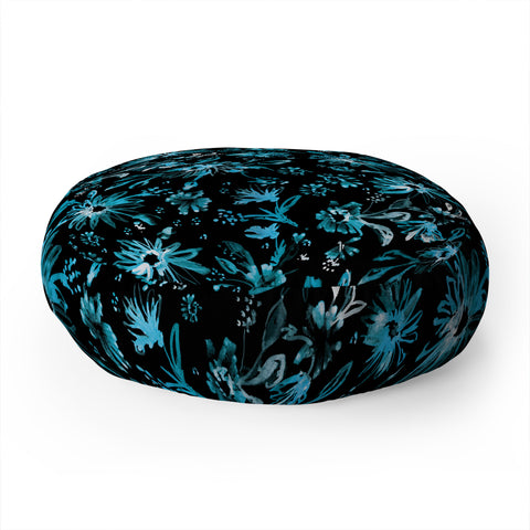 Schatzi Brown Lovely Floral Black Turquoise Floor Pillow Round