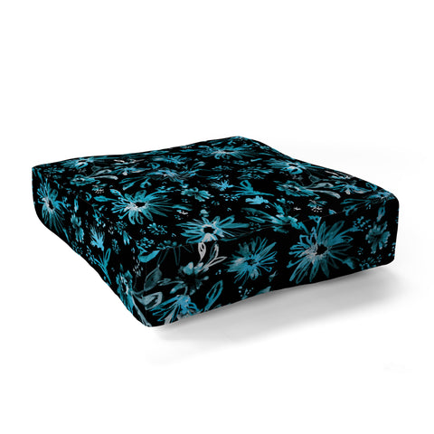 Schatzi Brown Lovely Floral Black Turquoise Floor Pillow Square