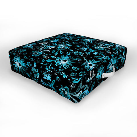 Schatzi Brown Lovely Floral Black Turquoise Outdoor Floor Cushion
