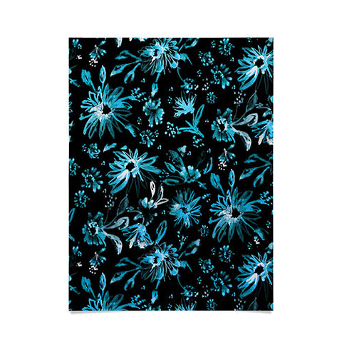 Schatzi Brown Lovely Floral Black Turquoise Poster