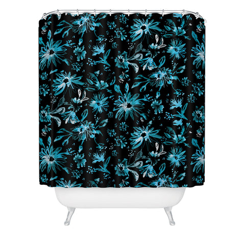 Schatzi Brown Lovely Floral Black Turquoise Shower Curtain