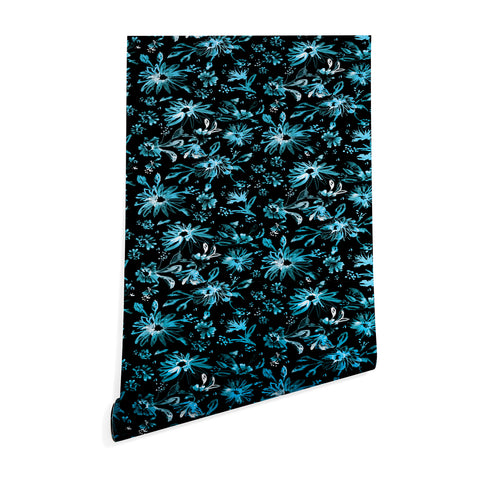 Schatzi Brown Lovely Floral Black Turquoise Wallpaper