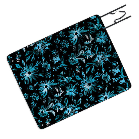 Schatzi Brown Lovely Floral Black Turquoise Picnic Blanket