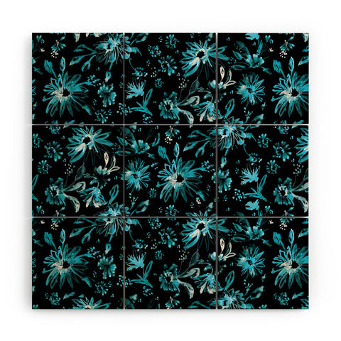 Schatzi Brown Lovely Floral Black Turquoise Wood Wall Mural