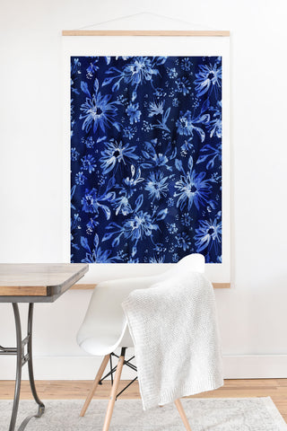 Schatzi Brown Lovely Floral Dark Blue Art Print And Hanger