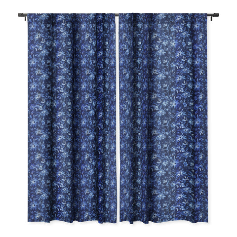 Schatzi Brown Lovely Floral Dark Blue Blackout Window Curtain