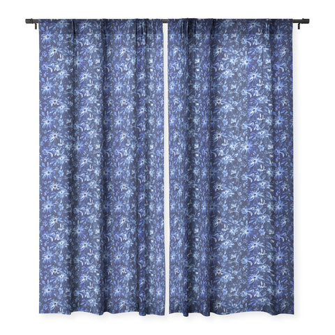 Schatzi Brown Lovely Floral Dark Blue Sheer Window Curtain