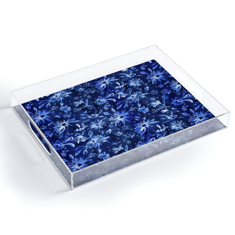 Schatzi Brown Lovely Floral Dark Blue Acrylic Tray