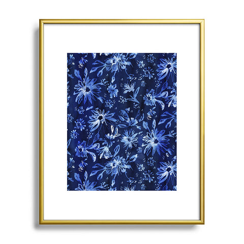 Schatzi Brown Lovely Floral Dark Blue Metal Framed Art Print