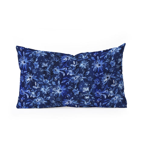 Schatzi Brown Lovely Floral Dark Blue Oblong Throw Pillow