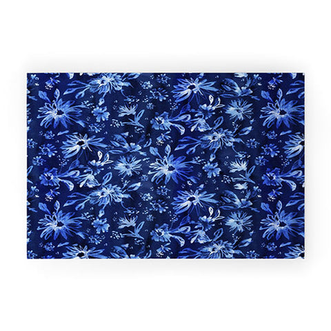 Schatzi Brown Lovely Floral Dark Blue Welcome Mat