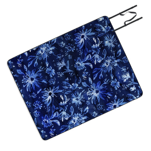 Schatzi Brown Lovely Floral Dark Blue Picnic Blanket
