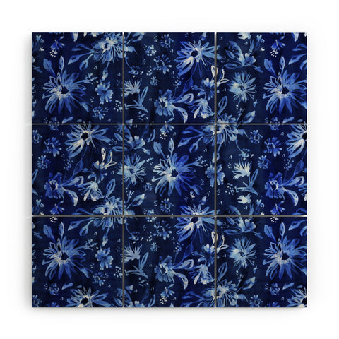 Schatzi Brown Lovely Floral Dark Blue Wood Wall Mural