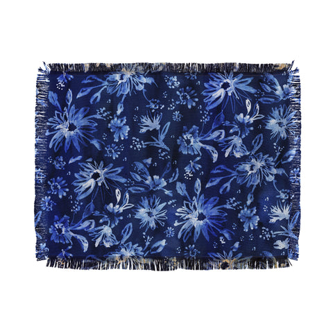 Schatzi Brown Lovely Floral Dark Blue Throw Blanket