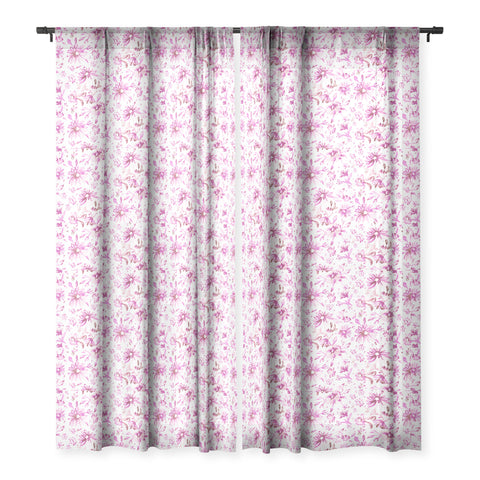 Schatzi Brown Lovely Floral Pink Sheer Window Curtain