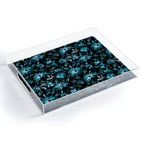 Schatzi Brown Lovely Floral Turquoise Black Acrylic Tray