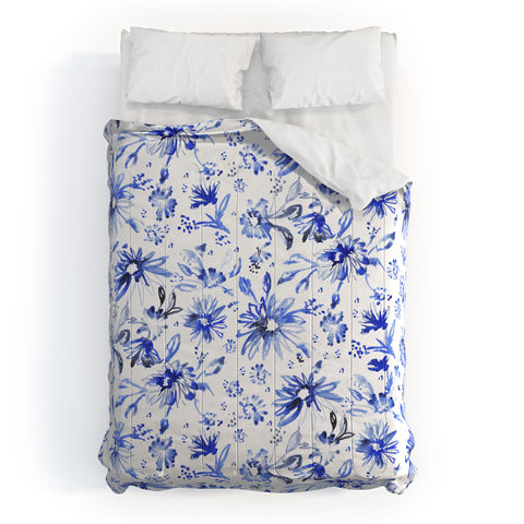 Schatzi Brown Lovely Floral White Blue Comforter