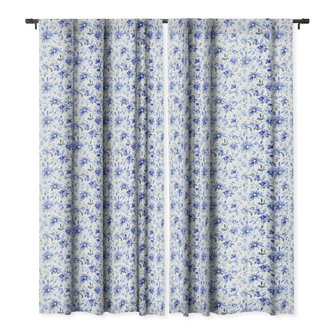 Schatzi Brown Lovely Floral White Blue Blackout Window Curtain