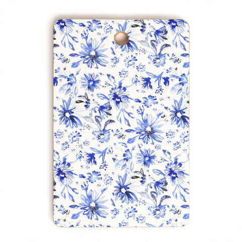 Schatzi Brown Lovely Floral White Blue Cutting Board Rectangle