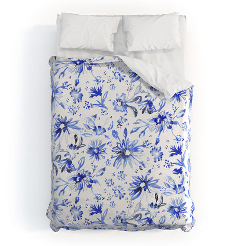 Schatzi Brown Lovely Floral White Blue Duvet Cover
