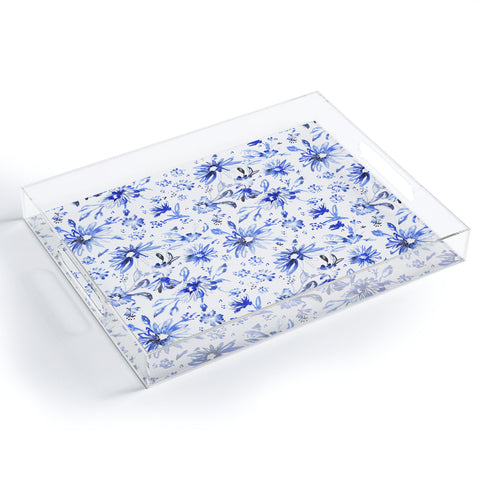 Schatzi Brown Lovely Floral White Blue Acrylic Tray