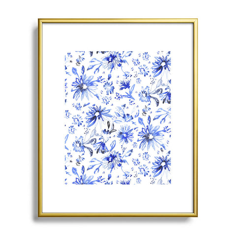 Schatzi Brown Lovely Floral White Blue Metal Framed Art Print