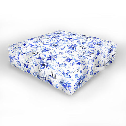 Schatzi Brown Lovely Floral White Blue Outdoor Floor Cushion