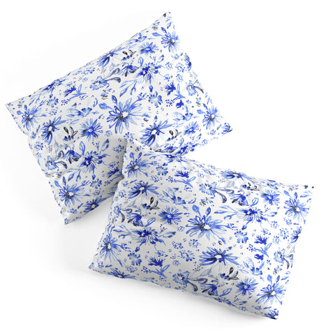 Schatzi Brown Lovely Floral White Blue Pillow Shams