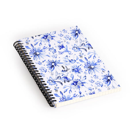 Schatzi Brown Lovely Floral White Blue Spiral Notebook