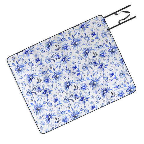 Schatzi Brown Lovely Floral White Blue Picnic Blanket