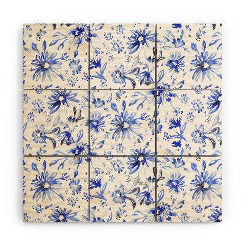 Schatzi Brown Lovely Floral White Blue Wood Wall Mural