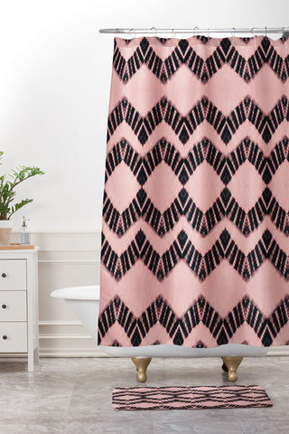 Schatzi Brown Luna Tie Dye Pink Black Shower Curtain And Mat