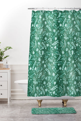 Schatzi Brown Mallory Floral Emerald Shower Curtain And Mat