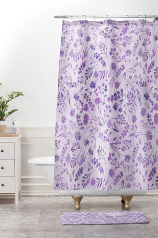 Schatzi Brown Mallory Floral Lilac Shower Curtain And Mat