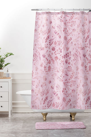 Schatzi Brown Mallory Floral Pink Shower Curtain And Mat