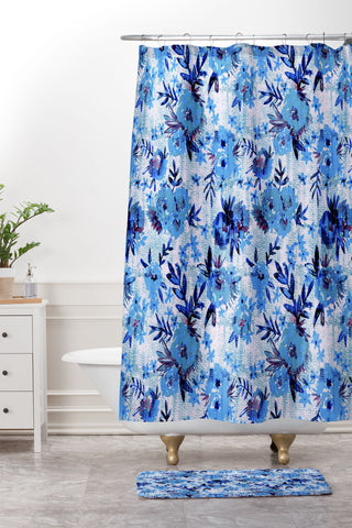 Schatzi Brown Marion Floral Blue Shower Curtain And Mat