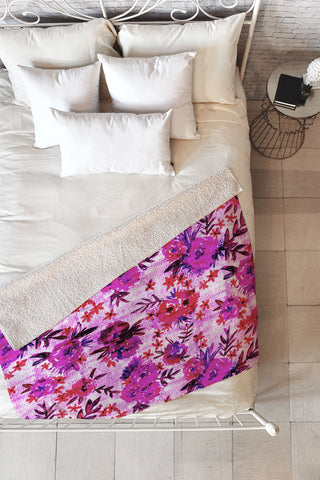 Schatzi Brown Marion Floral Red Fleece Throw Blanket