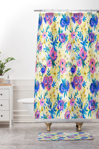 Schatzi Brown Marion Floral Yellow Shower Curtain And Mat